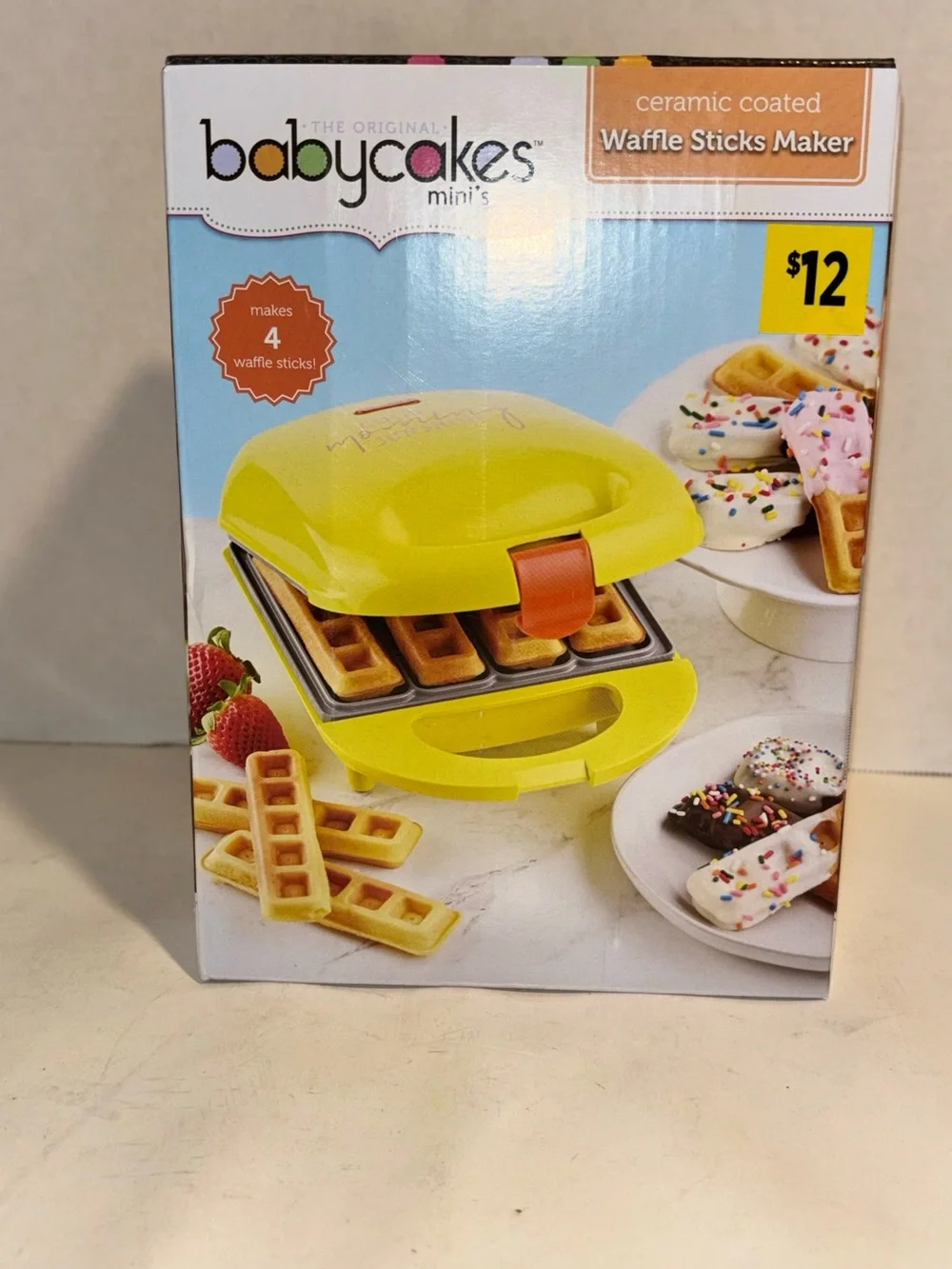 Mini Ceramic Waffle Stick Maker in Yellow Brand New in Box Baby Cakes